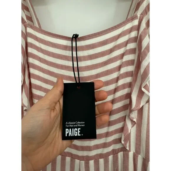 $229 Paige Women's Marino Ruffle Trim Sleeveless Striped Jumpsuit NWT Sz L - Picture 7 of 11